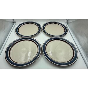 4 Japanese Genuine Stoneware The Market Place 10" Dinner Plates Blue / Brown